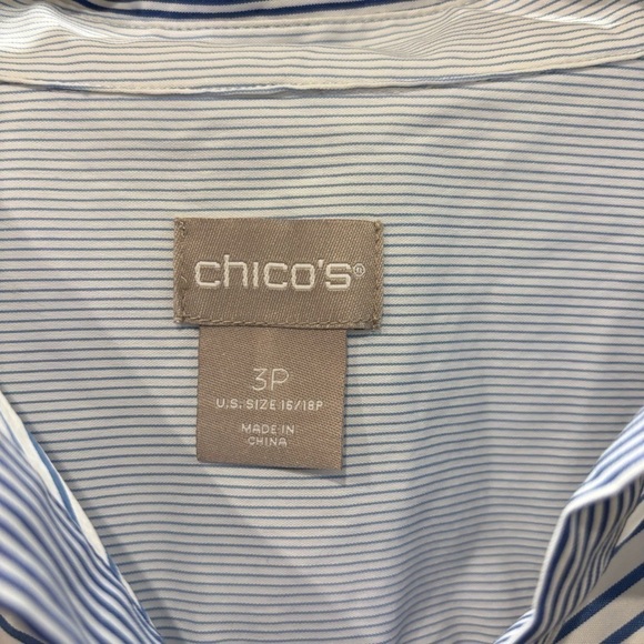 Chico’s Size 3P (XL Petite) Striped Seamed Button Down Tunic Pockets - Picture 5 of 11